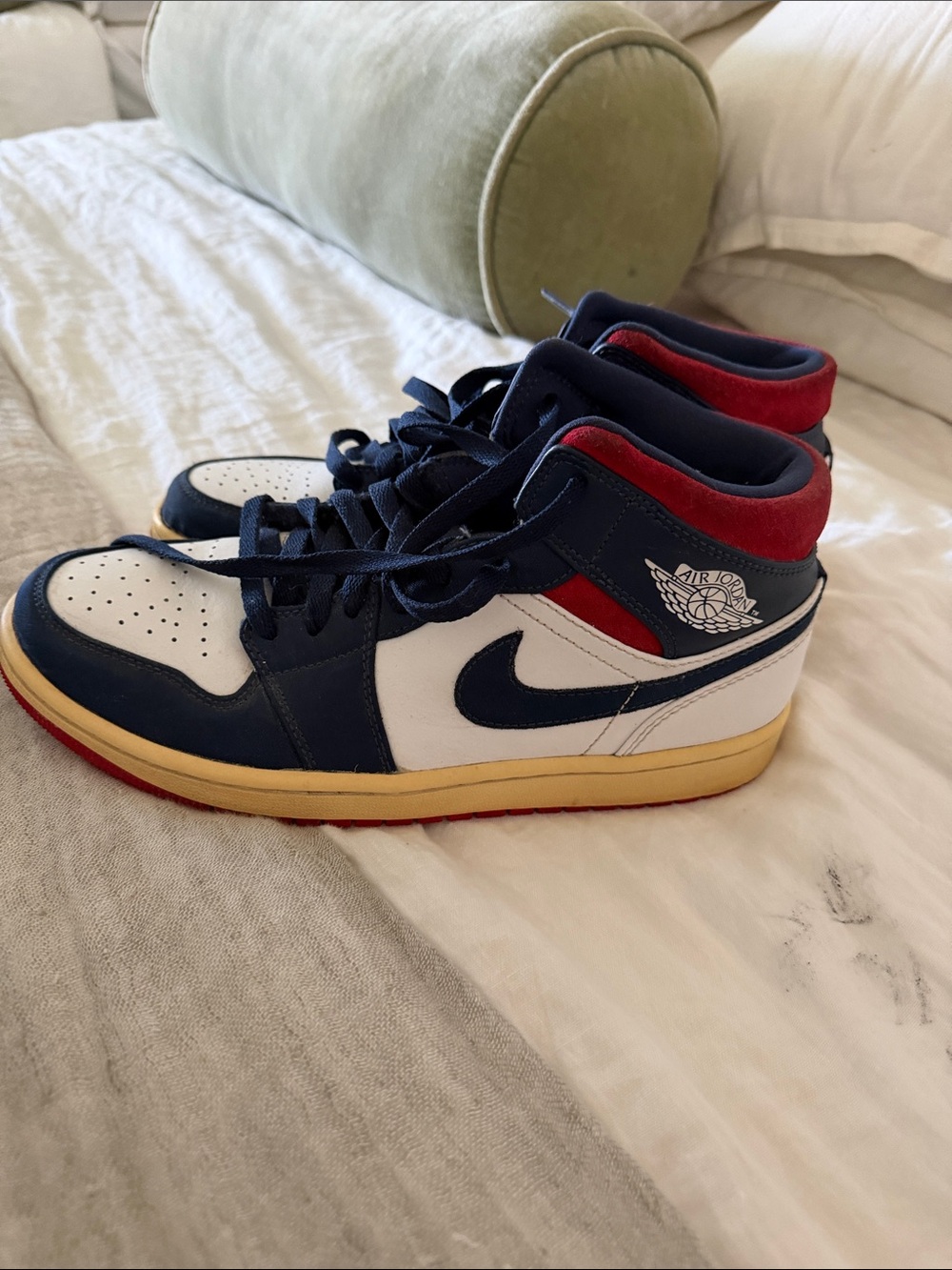 Nike Air Jordan 1 Mid Sneakers in Navy, White & Red